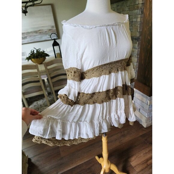 Boho‎ Lace & Cotton Bohemian Off the Shoulder Ruffle White Graduation Wedding - Picture 5 of 10